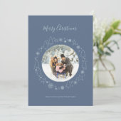 Elegante Blauwe Foto Handrawn Krans Vakantie Kaart (Staand voorkant)