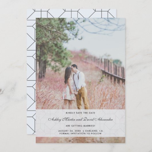 Elegante Blauwe Foto Huwelijk Opslaan de Datum Kaart (Voorkant / Achterkant)