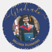 Elegante blauwe foto Spaans afgestudeerd Ronde Sticker (Voorkant)