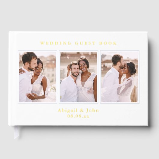 Elegante blauwe fotocollage bruiloft gastenboek (Voorkant)