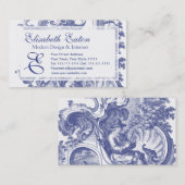Elegante Blauwe Franse Barokke Toile Visitekaartje (Voorkant / Achterkant)