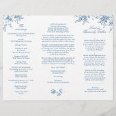 Elegante Blauwe Franse Bloemen Trouwprogramma (Achterkant)