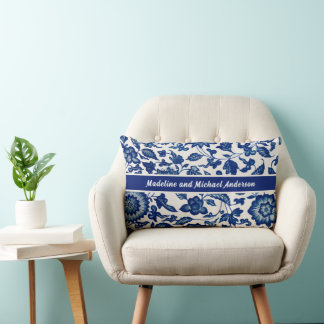 Elegante blauwe Franse landelijke chinoiserie name Kussen
