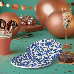 Elegante blauwe Franse landelijke Chinoiserie Toil Papieren Bordje