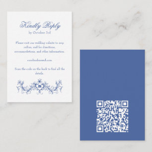 Elegante blauwe Franse landelijke trouw-RSVP QR-co Informatiekaartje