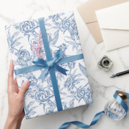 Elegante blauwe Franse Toile de Jouy bloempatroon Cadeaupapier