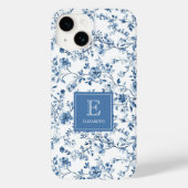 Elegante blauwe Franse toile patronen monogram naa Case-Mate iPhone Case (Achterkant)