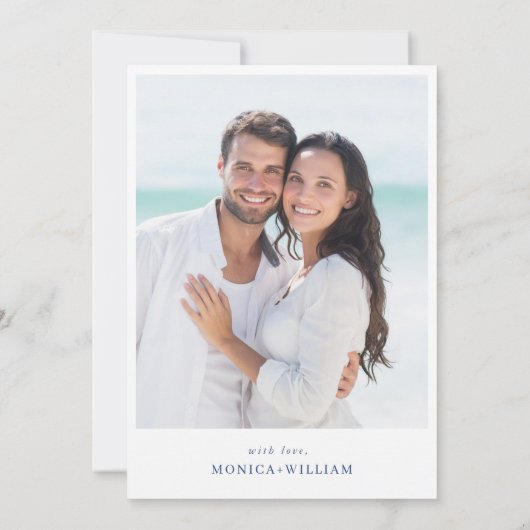 Elegante blauwe Franse tuin bloemige trouwfoto Save The Date (Achterkant)