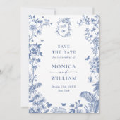 Elegante blauwe Franse tuinfotografiewedding Save The Date (Voorkant)