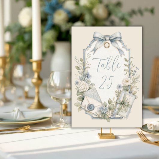 Elegante Blauwe Franse Vintage Bruiloft Kaart