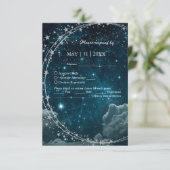 Elegante blauwe galactische hemel bruiloft RSVP kaartje (Staand voorkant)