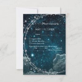 Elegante blauwe galactische hemel bruiloft RSVP kaartje
