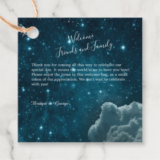 Elegante blauwe Galaxy Sky bruiloft Bedankjes Labels (Voorkant)