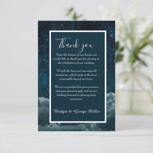 Elegante blauwe Galaxy Sky bruiloft Bedankkaart (Staand voorkant)