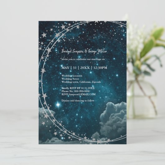 Elegante blauwe Galaxy Sky bruiloft Flat Kaart (Staand voorkant)