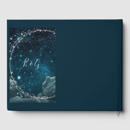 Elegante blauwe Galaxy Sky bruiloft Gastenboek (Achterkant)