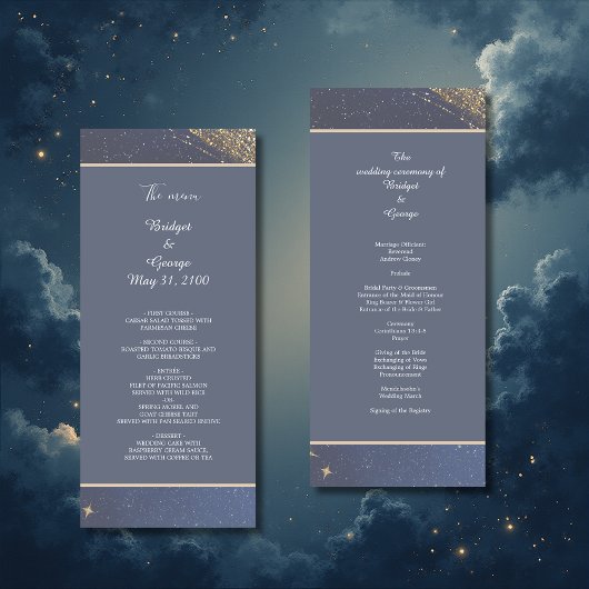 Elegante blauwe Galaxy Sky bruiloft Programmakaart