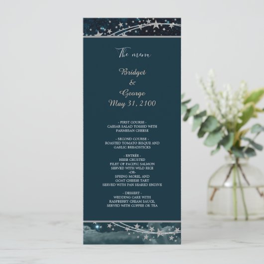 Elegante blauwe Galaxy Sky bruiloft Programmakaart (Staand voorkant)