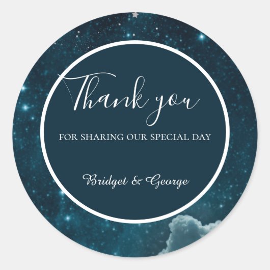 Elegante blauwe Galaxy Sky bruiloft Ronde Sticker (Voorkant)