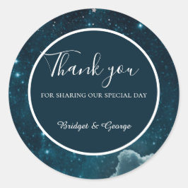 Elegante blauwe Galaxy Sky bruiloft Ronde Sticker