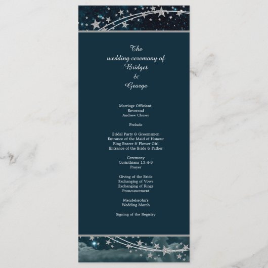 Elegante blauwe Galaxy Sky Wedding Menu (Achterkant)