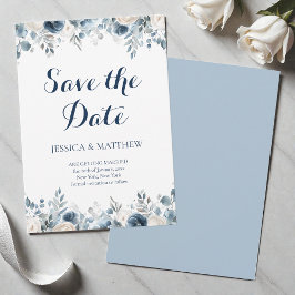 Elegante Blauwe Galligrafie Waterverf Bloemige Bru Save The Date