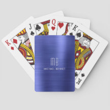 Elegante Blauwe Geborstelde Metalen Monogram Naam