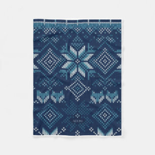 Elegante blauwe gebreide winter Noorse patroon fle Fleece Deken