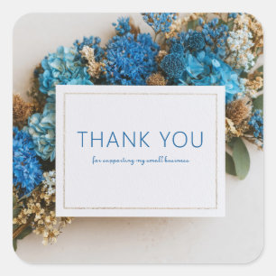 Elegante Blauwe Gedroogde Bloemen Gouden Lijst Rus Vierkante Sticker