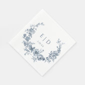 Elegante blauwe gegraveerde bloemenkrans met monog servet (Hoek)