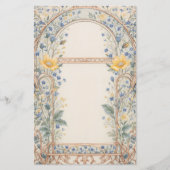 Elegante Blauwe & Gele Bloemboog Briefpapier (Voorkant)