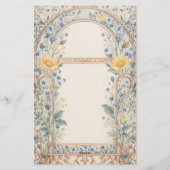 Elegante Blauwe & Gele Bloemboog Briefpapier (Achterkant)