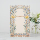Elegante Blauwe & Gele Bloemboog Briefpapier (Staand voorkant)