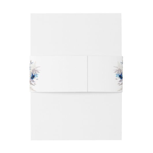 Elegante Blauwe & Gele Bloemen Kalligrafie Huwelij Uitnodigingen Wikkel (Achterkant Voorbeeld)