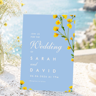 Elegante blauwe & gele bloemige wilde bloemen brui kaart