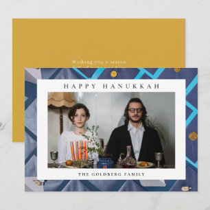 Elegante Blauwe Gelukkig Hanukkah Familie 1 Foto Feestdagenkaart