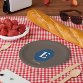Elegante Blauwe Gepersonaliseerde Monogram Papieren Bordje