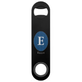 Elegante Blauwe Gepersonaliseerde Monogram Speed Flessenopener (Achterkant)