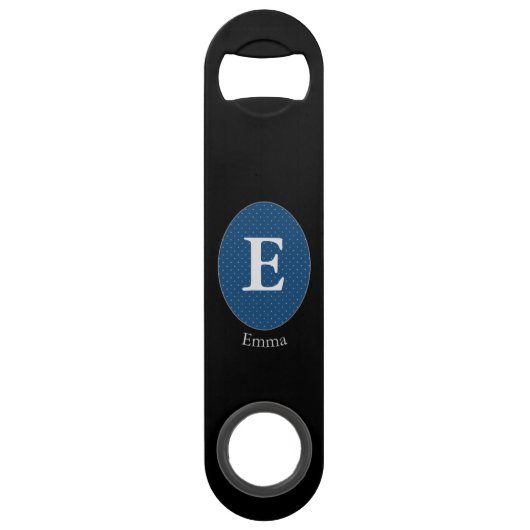 Elegante Blauwe Gepersonaliseerde Monogram Speed Flessenopener (Voorkant)