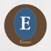Elegante blauwe gepersonaliseerde monogram vierkan labels (Design 1)