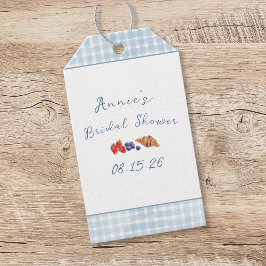 Elegante blauwe geruite zomers brunch bruidsborrel cadeaulabel
