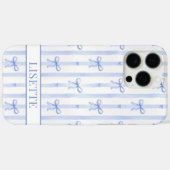 Elegante blauwe gestreepte Coquette linten met mon Case-Mate iPhone Case (Achterkant (horizontaal))