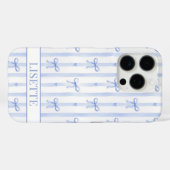 Elegante blauwe gestreepte Coquette linten met mon Case-Mate iPhone Case (Achterkant (horizontaal))