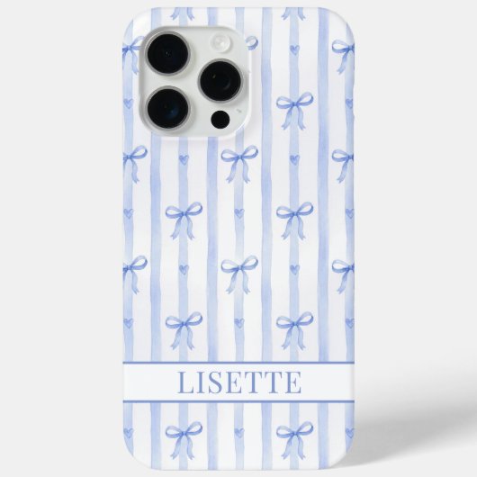 Elegante blauwe gestreepte Coquette linten met mon Case-Mate iPhone Case (Achterkant)