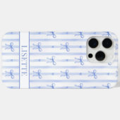 Elegante blauwe gestreepte Coquette linten met mon Case-Mate iPhone Case (Achterkant (horizontaal))