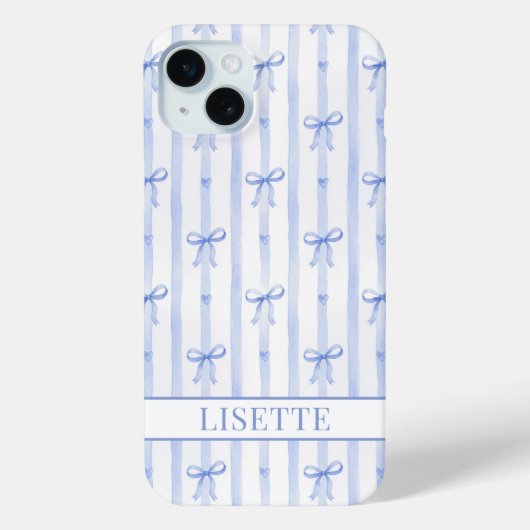 Elegante blauwe gestreepte Coquette linten met mon Case-Mate iPhone Case (Achterkant)