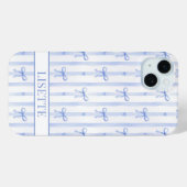 Elegante blauwe gestreepte Coquette linten met mon Case-Mate iPhone Case (Achterkant (horizontaal))