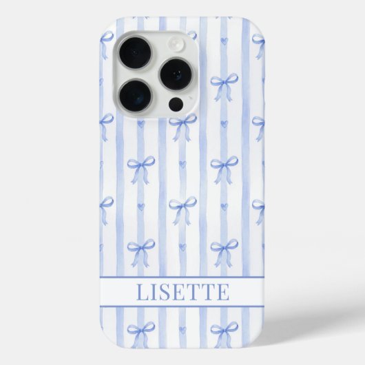 Elegante blauwe gestreepte Coquette linten met mon Case-Mate iPhone Case (Achterkant)