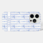Elegante blauwe gestreepte Coquette linten met mon Case-Mate iPhone Case (Achterkant (horizontaal))