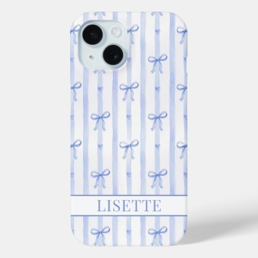 Elegante blauwe gestreepte Coquette linten met mon Case-Mate iPhone Case (Achterkant)